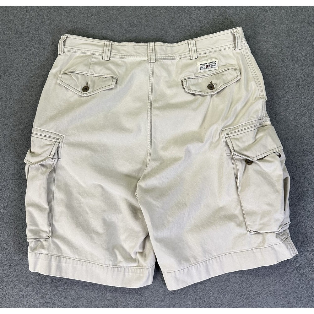 Polo Ralph Lauren‎ Cargo Shorts Mens 36 Light Beige Baggy Distressed Logo Y2K